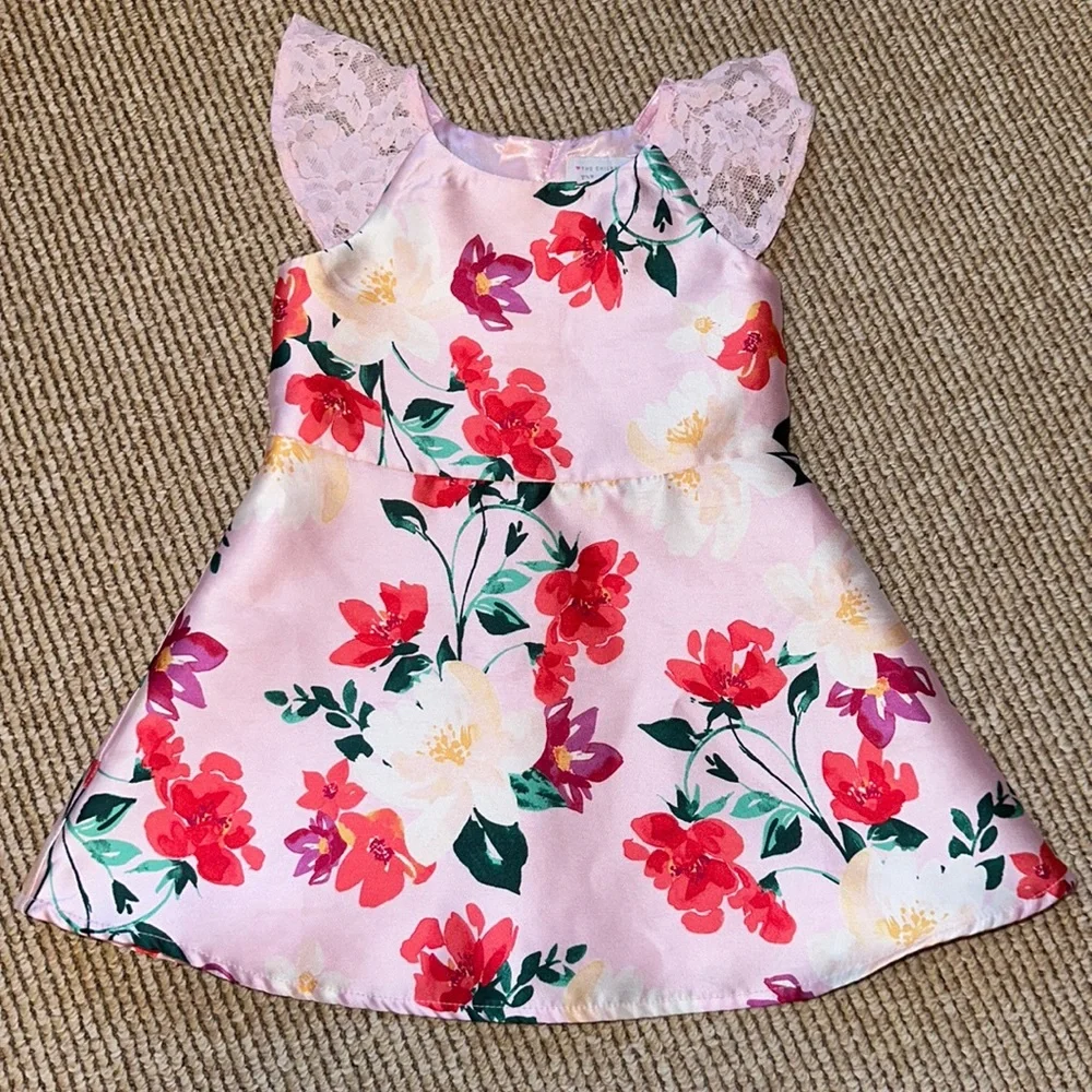 Childrens Place pink floral dress with lace cap sleeves size 2T
